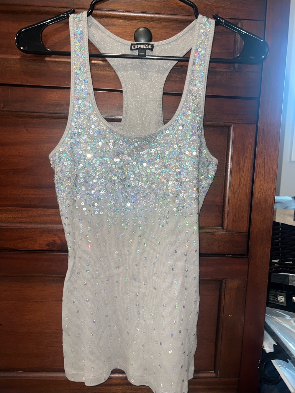 Express Silver Iridescent Sequin Racerback Tank